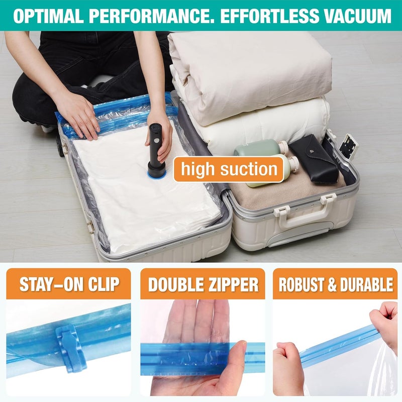 Roomimaster 25 Pack Travel Vacuum Storage Bags with Rechargeable Wireless Electric Pump, Travel Packing Bags for Luggage and Suitcase, Carry-on Size Compression Space Saver for Clothes and Clothing - Image 5